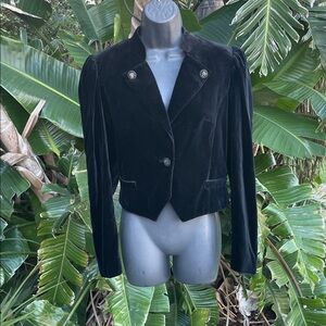Velvet puff sleeve crop jacket